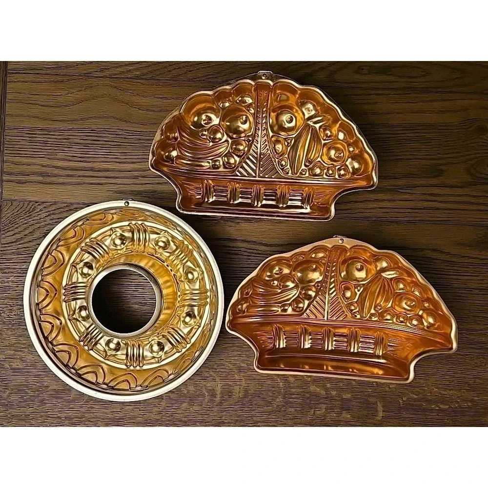 Vintage Mirro Copper Tone Mold Set Fruit‎ Design 3 Piece *Made USA Cottagecore